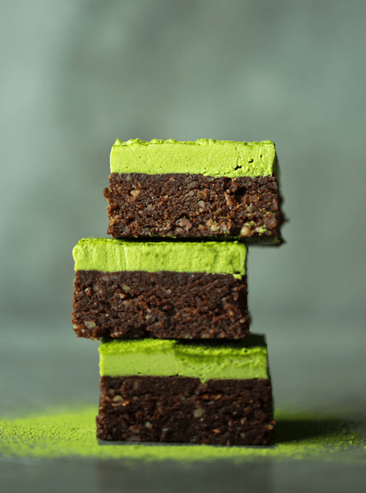 RAW BROWNIES WITH MATCHA FROSTING